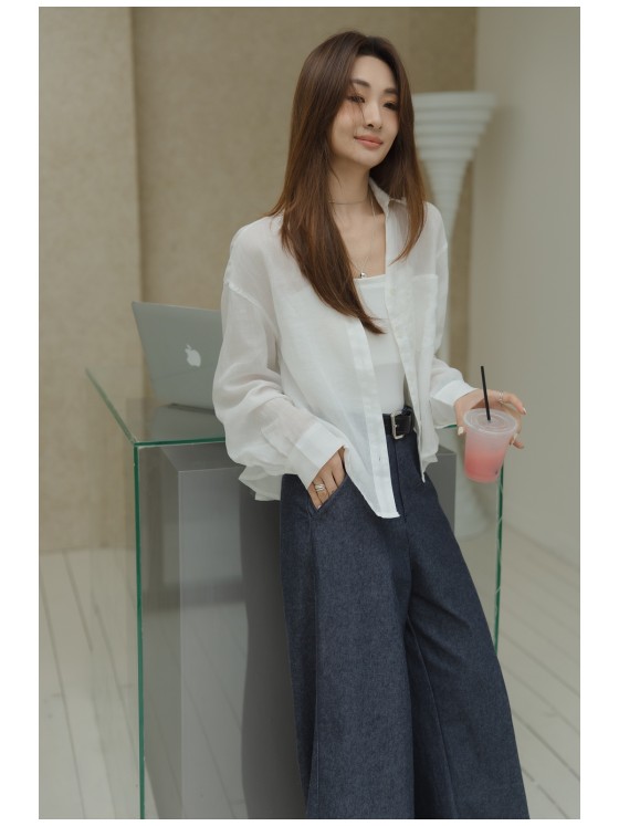 Summer short long-sleeved thin shirt ramie sun protection shirt women