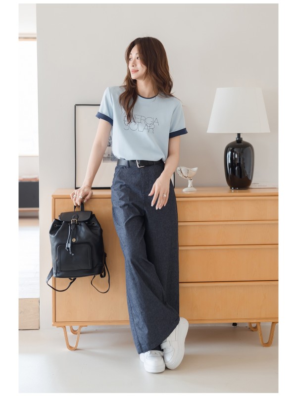 灰色の丸い首の文字短袖Tシャツトップ