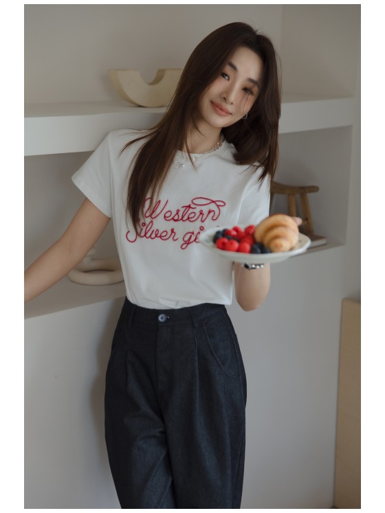 Women's summer white short sleeve t-shirt top