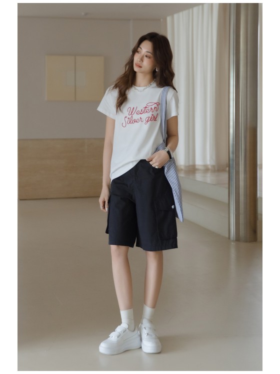 Women's summer white short sleeve t-shirt top