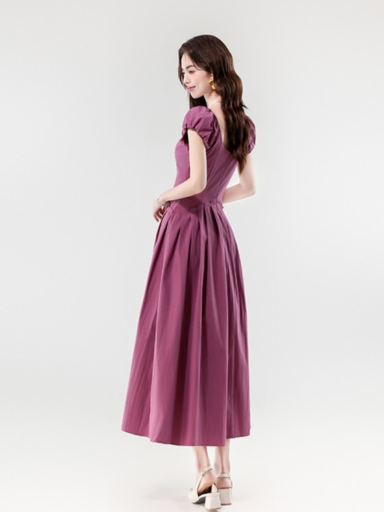 New purple French V-neck slim dress