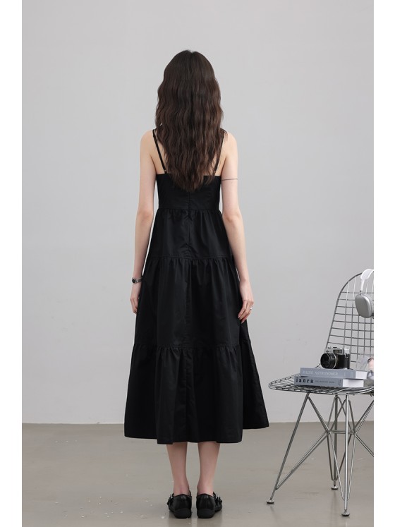 Black suspender skirt for women in summer new retro a-line dress
