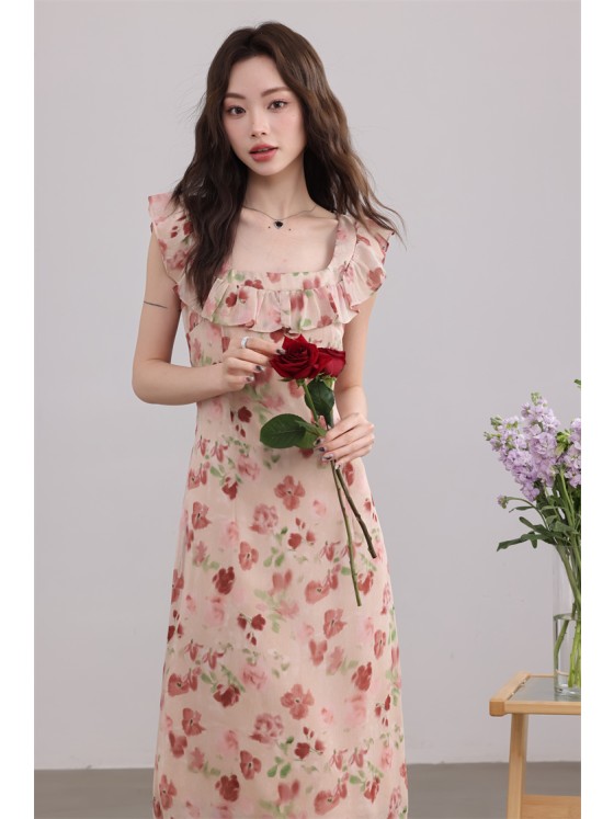 【Flower season appointment】Women with square collar floral dress in summer