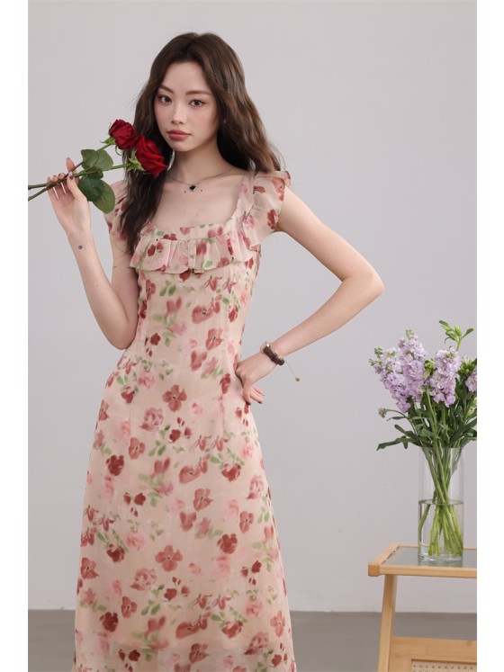 【Flower season appointment】Women with square collar floral dress in summer