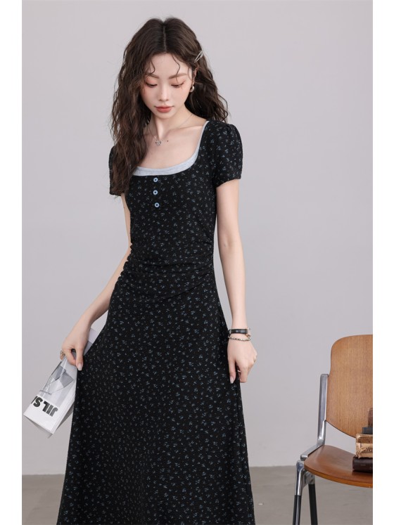 【Midnight Bluebell】Temperamental Floral A-line Dress