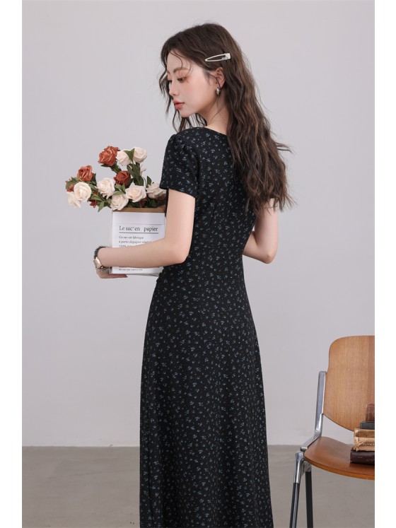 【Midnight Bluebell】Temperamental Floral A-line Dress
