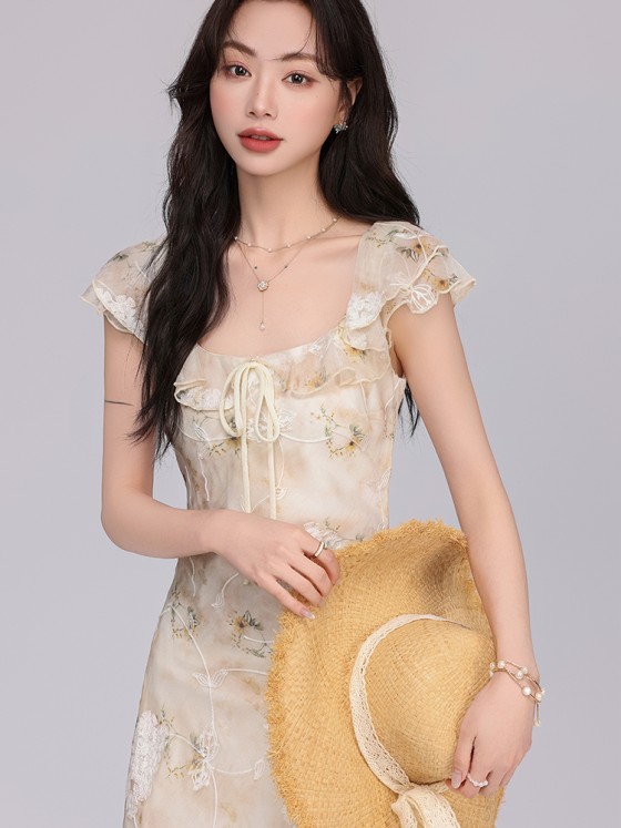 【Island Yishu】Embroidered gentle dress for women\'s unique lace skirt