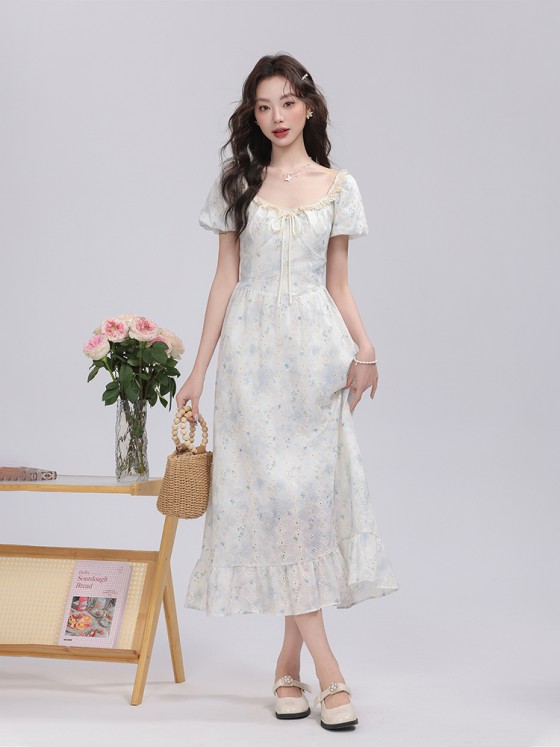 【Dawn of Flowers】Summer lace-edged floral dress