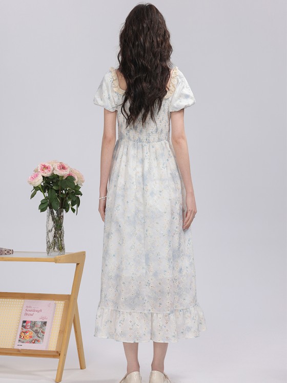 【Dawn of Flowers】Summer lace-edged floral dress