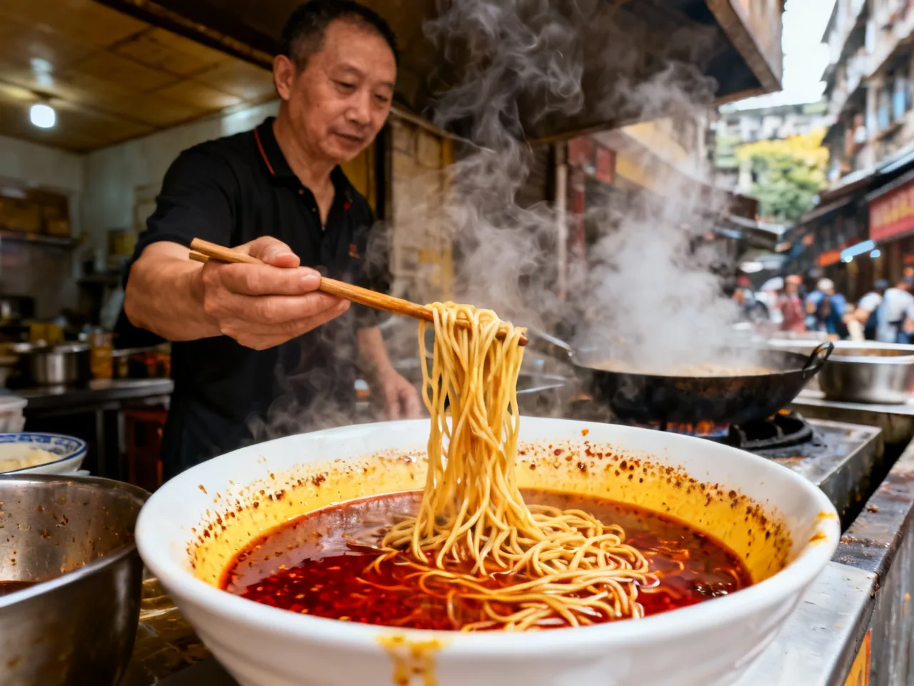 At 6:30 a.m. in a Chongqing Noodle Shop, a Bowl of Wanza Mian Explained the City